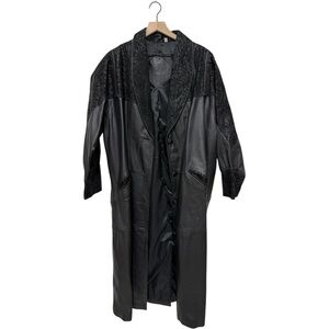 Vintage Preston & York Long Knee Black Leather Jacket Trench Coat Size L
